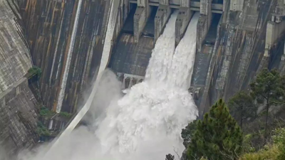 Chenab swells as India throws open 2 gates of Baglihar dam | India News Chenab swells as India throws open 2 gates of Baglihar dam | India News